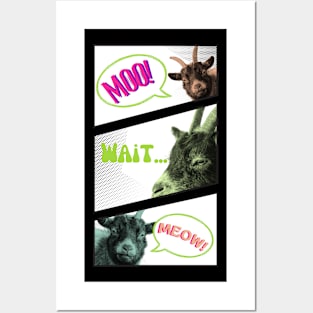 Comic Strip Goat Moo Meow Wordplay Hilarious Animal Humor design Posters and Art